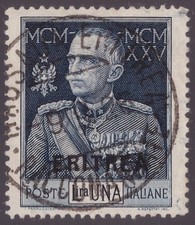 Italy Kingdom Eritrea, 1 lira Jubilee dent. 13 1/2 used (cert. Fiecchi) -IH04 picture