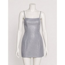 Reformation Silver Metallic Mini Dress XS Y2K Spaghetti Strap Bodycon Party picture