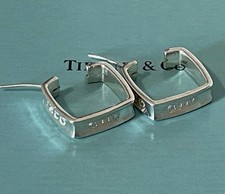 Tiffany & Co 1837 Sterling Silver Square Hoop Earrings Signed and gift pouch picture