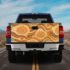 Retro Sun Tailgate Wrap, Vintage Celestial Sunshine Truck Tailgate Decal picture
