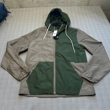 New Volcom Karlin Jacket Mens Small Green Brown Colorblock Hooded Windbreaker picture