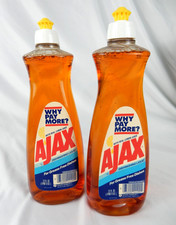 Vintage 1980s Ajax Dishwashing Liquid Lot of 2 Full Bottles 22oz Why Pay More picture