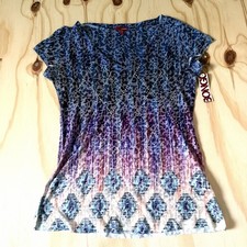 Bongo Vintage Y2k Womens Short Sleeve V-neck Top Ombre Gradient Rhinestone XL picture
