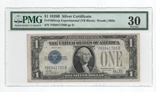 $1 1928B EXPERIMENTAL - Silver Certificate - fr. 1602exp - YB block - PMG 30 picture
