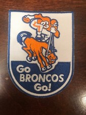 DENVER BRONCOS Vintage Rare Embroidered Iron On Patch retro 1970'S  NFL 4” X 3” picture