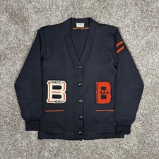 VTG 50s Dehen Wool Letterman Varsity Cardigan Sweater Black Womens M Mens XS picture