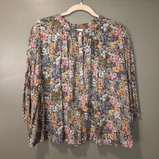 J. Jill Women's Half Button Up 3/4 Sleeve Blouse Size L Petite Floral Print picture