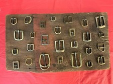 Antique Brass Horse Harness Buckle Collection 27 Mounted Barn Wood Primitive picture