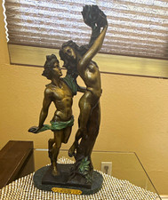 Bronze & Green Metallic Metal Couple Lovers Figurine Sculpture on Base picture