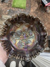 VTG Imperial LUSTER ROSE Amethyst Carnival Glass Bowl Ruffled Footed Iridescent picture