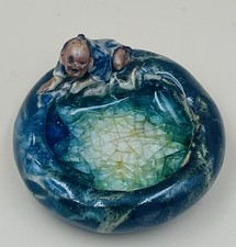 Antique Japanese Sumida Gawa Ishiguro Koko Figural Dish Ashtray Meiji 1890-1912 picture