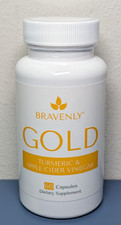 Bravenly GOLD Turmeric Apple Cider Vinegar 60 Capsules – New / Sealed Exp 1/28 picture