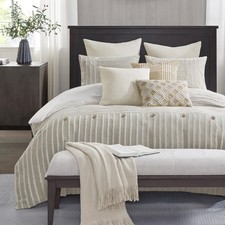 Madison Park Farmhouse King 9pc Cotton Comforter Set, Clipped Jacquard Stripes picture