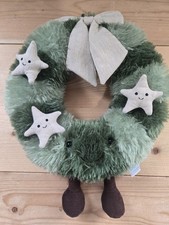 Jellycat Retired Amuseables Nordic Spruce Wreath Evergreen Winter Stars Bow  picture