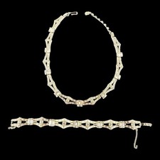 VTG Crown Trifari Rhinestone Necklace 16” & Bracelet 7.5” Set picture