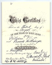 Antique 1901 Marriage Certificate Milford New York picture