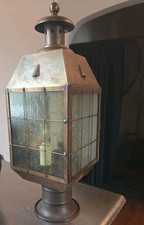 Vintage Nantucket Cape Cod Style Nautical Brass 3 Bulb Wall Lantern Porch Light picture