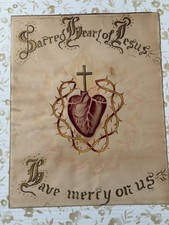 Vintage Sacred Heart Religious Framed Original Art, Painting picture