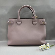 Burberry Bannner Pale Orchid Derby Leather House Check Medium Tote Bag AUTH picture
