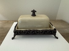 Artimino Tuscan Countryside Cream Beige Butter Dish With Metal Caddy picture