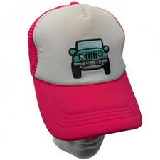 Vintage Trucker Baseball Hat Cap with Turquoise Jeep Design Pink OSFA picture