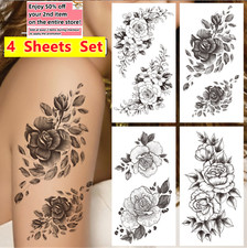 Set of 4 Sheets Waterproof Temporary Tattoo Stickers Rose Flowers Arm & Body Art picture