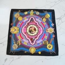 HERMES Carre 90 Parmi les Fleurs Je Compte les Heures Silk Scarf Black picture