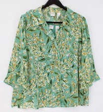Emma James Blouse Womens 24W Plus Green Floral Button Front Bell Sleeve Top picture