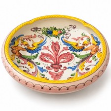 1940s Vintage Italian Faience Majolica Art Nouveau Bowl , Hand Painted picture