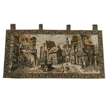 Vintage Belgium Town Square Tapestry Traditional Wall Hanging Pictorial picture