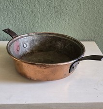Antique 19thC French Hammered Copper Sauté Pan Rondeau 24cm Iron Handles picture