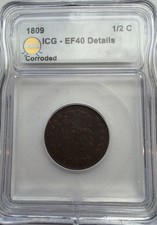 1809 ICG EF40 Classic Head Half Cent Coin 1/2c picture