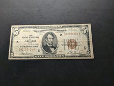 1929 Five Dollar Bill $5 National Currency - Cleveland  picture