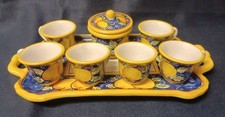 Vintage Ang. Boria Caltagirone Sicilian Majolica Espresso & Limoncello Set Italy picture