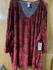 Catherine’s NWT Velvet Burnout Top Women 5X Tunic Red Floral Whimsygoth picture