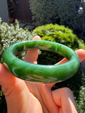 59mm Green Siberian Nephrite Bangle Bracelet, Old Pit Material, Green Jade picture