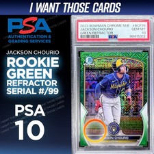 Jackson Chourio ROOKIE GREEN MOJO REFRACTOR 2022 Bowman Chrome MEGA BOX  PSA 10 picture