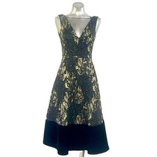 Theia Sleeveless Metallic Jacquard Floral Midi Dress picture