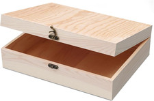 Unfinished Wooden Box with Hinged Lid Pine Craft Storage Jewelry DIY 12 x 9 Inch picture