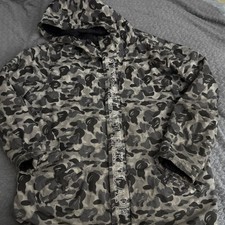 Authentic Bathing Ape Men Puffer Jacket Hoody Gray White Camo Bape A$AP Vintage picture