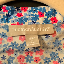 Woman Within Women's Plus 5X Blue/Pink/White Floral V-Neck Long Slv Tunic Blouse picture