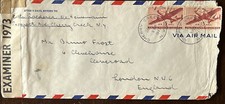 1941 WWII ERA US COVER TO LONDON ENGLAND US STAMP PAIR C28 AIRMAIL EXAMINED picture