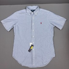 Vintage Polo Ralph Lauren Shirt Men Medium Blue Seersucker Dead Stock Beach Boat picture