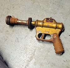 Buck Rogers Vintage Space Ray Gun Toy Pistol Gold Metal w/ Red Windows 1930 picture