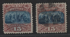 Us 1869 Fifteen Cents Types I & Ii Scott #118-119 Used Neat Perfs Light Cancels picture