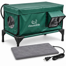 Outdoor Heated Cat House Elevated Shelter w/ Gray Heating Pad 24.5in Green picture