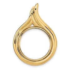14k Yellow Gold 17.8mm Curved Teardrop Prong Coin Bezel Pendant picture