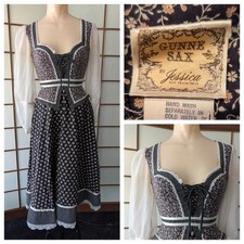 Vintage Gunne Sax Prairie Dress Sweetheart Neck Corset Sheer Sleeves Peplum XS/S picture