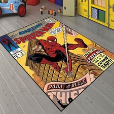 Spider-Man Yellow Rug: Comic Cover Carpet,Red Blue Superhero Graphic Kids Carpet picture