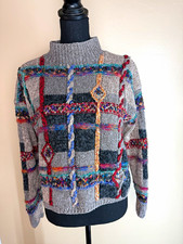 Vintage Debra Lubell Patchwork Knit Cardigan Sweater 90s Boho size M picture